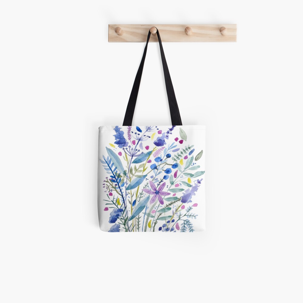 Flowers in Blue and Purple Tote Bag
