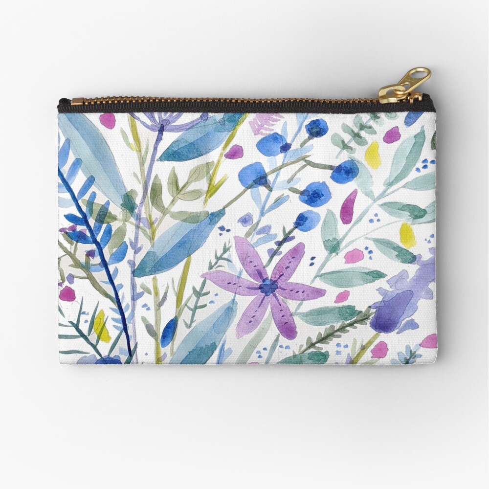 Flowers in Blue and Purple Zipper Pouch