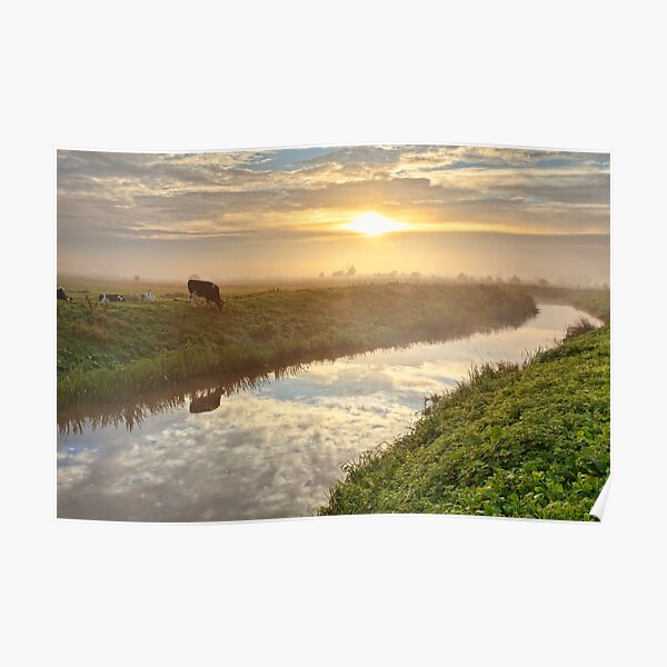 Magical Sunrise Reflected on the River Brue Poster