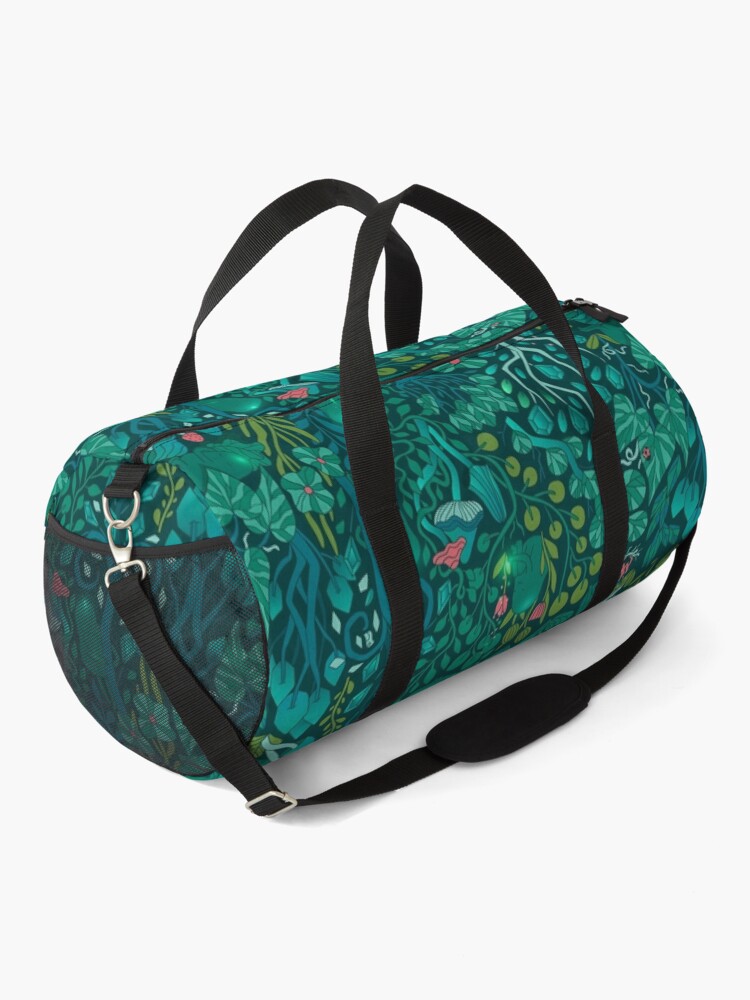 Alternate view of Emerald forest keepers. Fairy woodland creatures. Tree, plants and mushrooms Duffle Bag