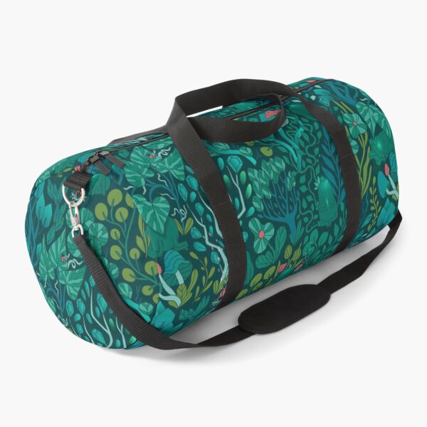 Emerald forest keepers. Fairy woodland creatures. Tree, plants and mushrooms Duffle Bag