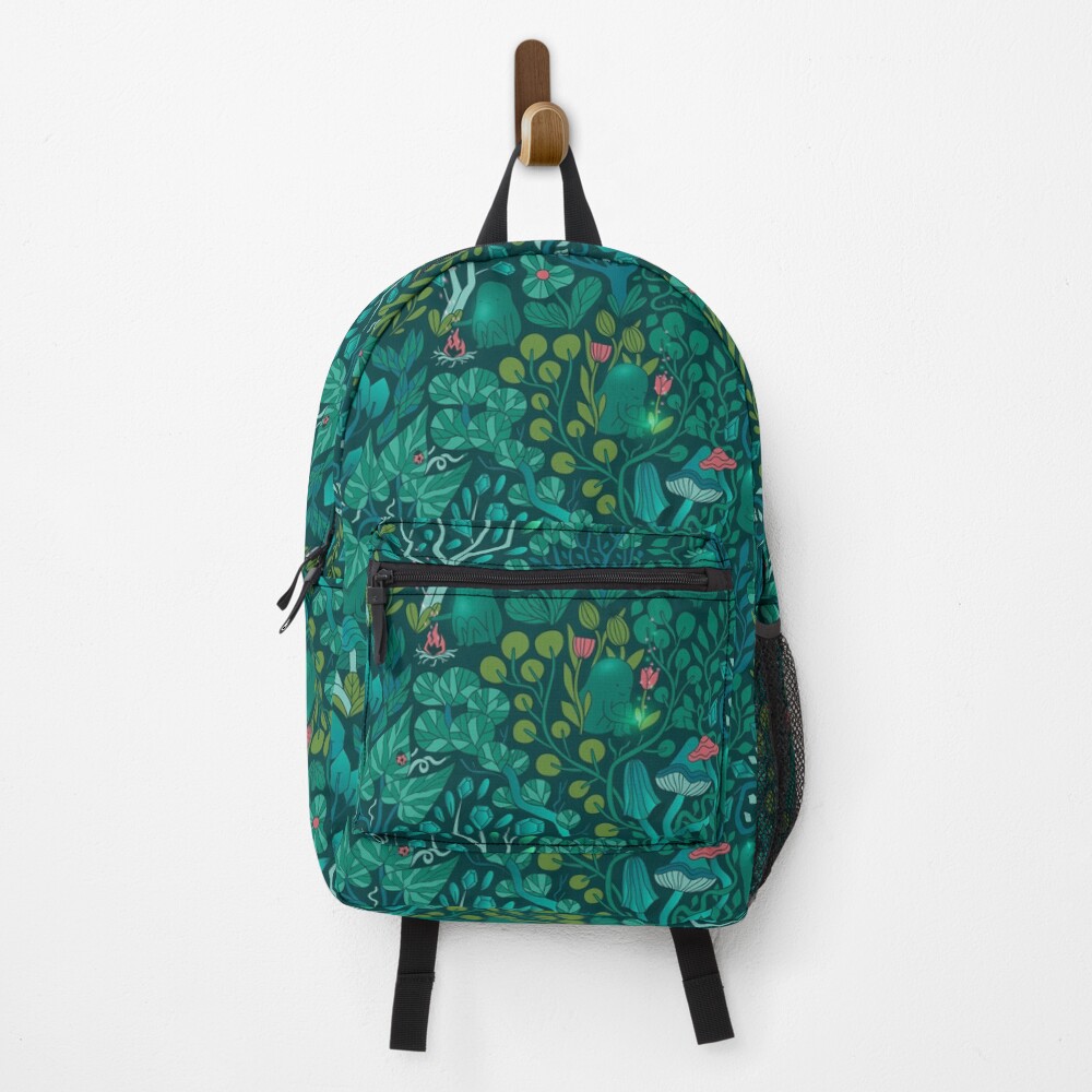 Emerald forest keepers. Fairy woodland creatures. Tree, plants and mushrooms Backpack