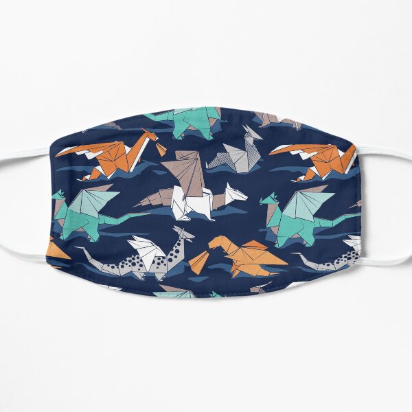 Origami dragon friends // oxford navy blue background Mask