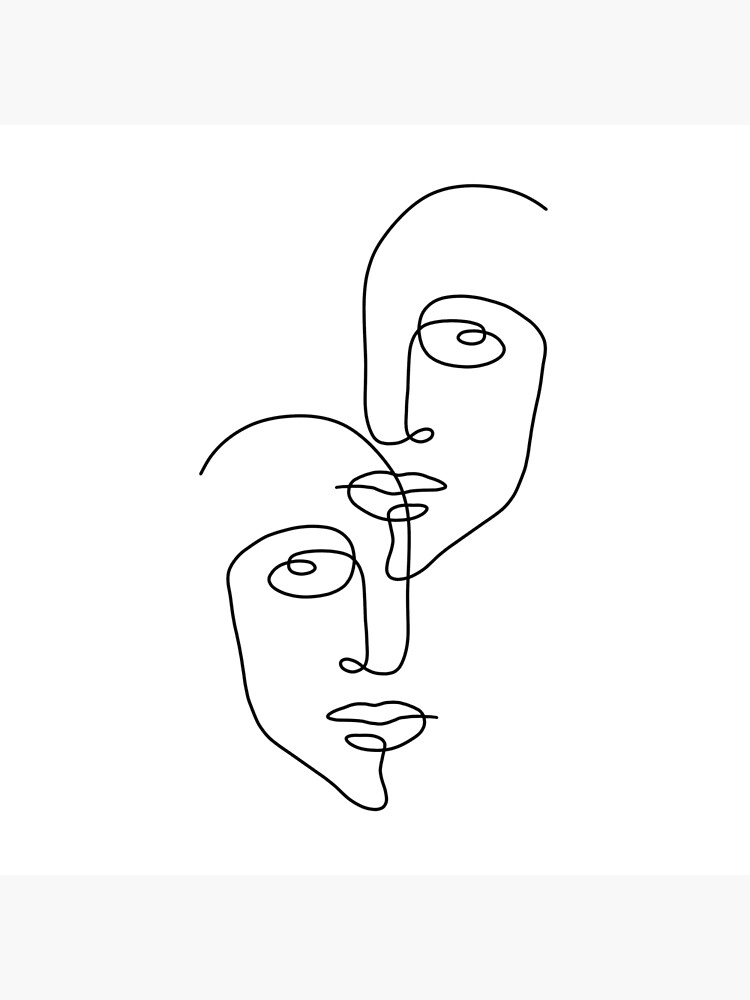 One Line Illustration Of Two Faces Art Board Print By Dooodles Redbubble