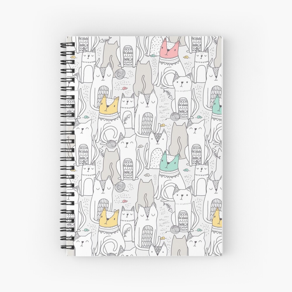 Doodle cats. Cute kitties. Pet art. Spiral Notebook for Sale by