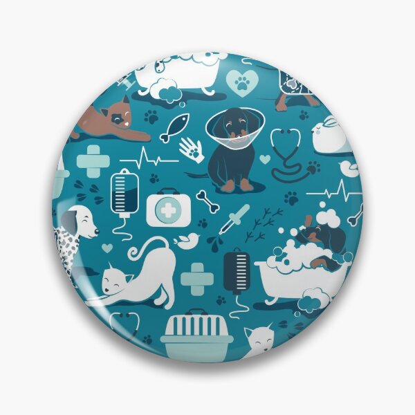 Item preview, Veterinary medicine, happy and healthy friends // turquoise background aqua details navy blue white and brown cats dogs and other animals designed and sold by SelmaCardoso.