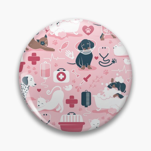 Item preview, Veterinary medicine, happy and healthy friends // pink background red details navy blue white and brown cats dogs and other animals designed and sold by SelmaCardoso.