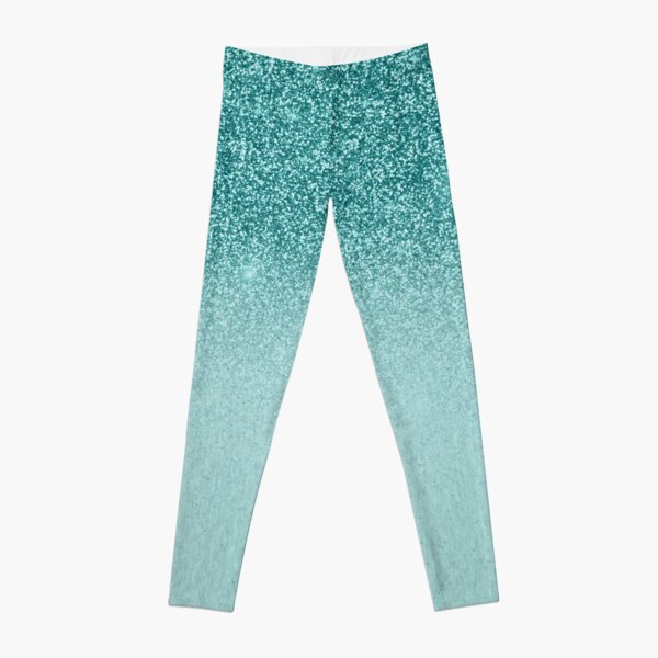 Aqua blue Ombre faux glitter sparkles Leggings