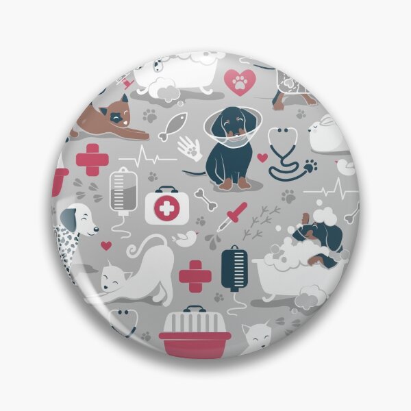 Item preview, Veterinary medicine, happy and healthy friends // grey background red details navy blue white and brown cats dogs and other animals designed and sold by SelmaCardoso.