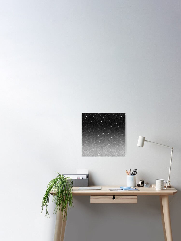 Black Silver Grey Sparkle Ombre Glitter | Poster