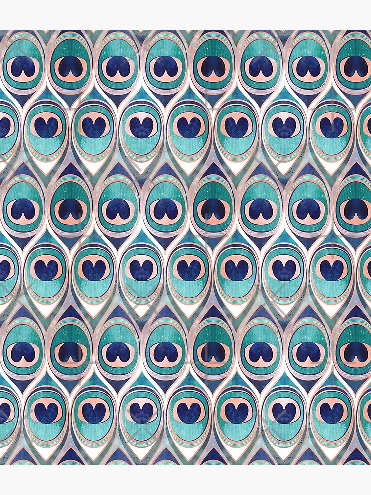 Peacock Feathers Eye // teal blue and metal coral rose by SelmaCardoso