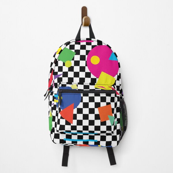 Item preview, Retro Classic 1980s Shapes On Black and White Check - Retro Shapes #1 designed and sold by QuarterMoon.