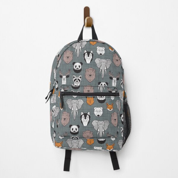 Item preview, Friendly geometric animals // green grey linen texture background black and white orange brown and grey animals designed and sold by SelmaCardoso.