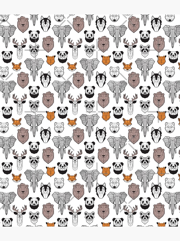 Friendly geometric animals // white background black and white orange grey and taupe brown animals by SelmaCardoso