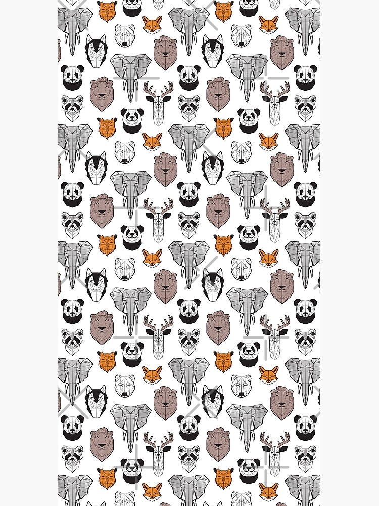 Friendly geometric animals // white background black and white orange grey and taupe brown animals by SelmaCardoso