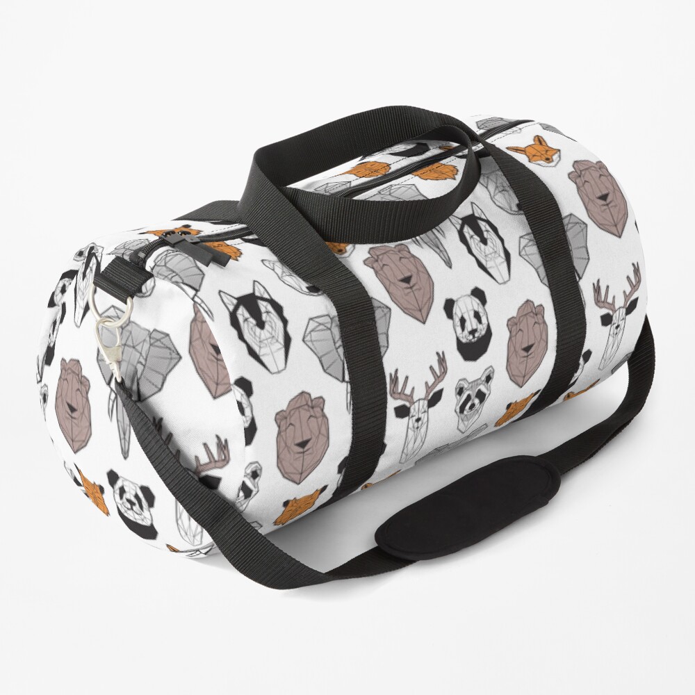 Friendly geometric animals // white background black and white orange grey and taupe brown animals Duffle Bag