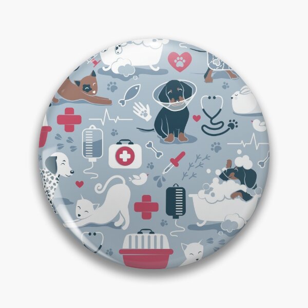 Item preview, Veterinary medicine, happy and healthy friends // pastel blue background red details navy blue white and brown cats dogs and other animals designed and sold by SelmaCardoso.