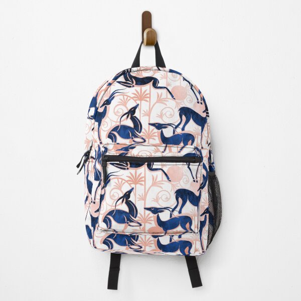 Item preview, Deco Gazelles Garden // white background navy animals and rose metal textured decorative elements designed and sold by SelmaCardoso.