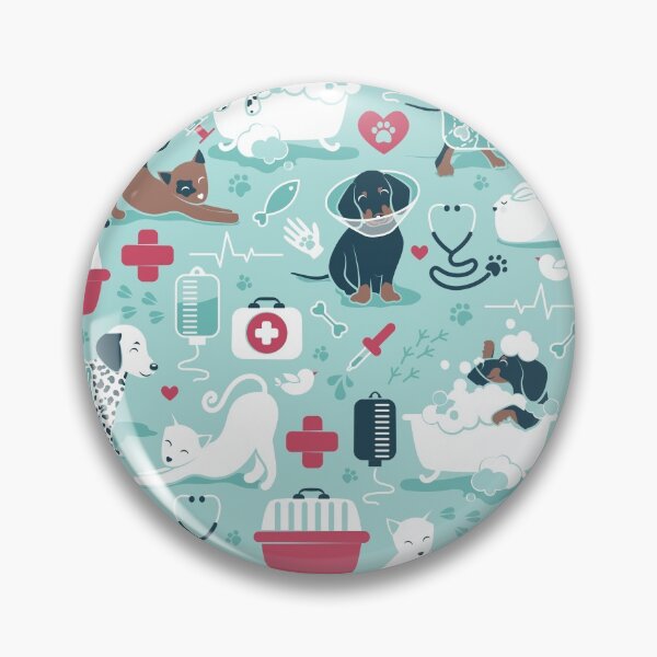 Item preview, Veterinary medicine, happy and healthy friends // aqua background red details navy blue white and brown cats dogs and other animals designed and sold by SelmaCardoso.