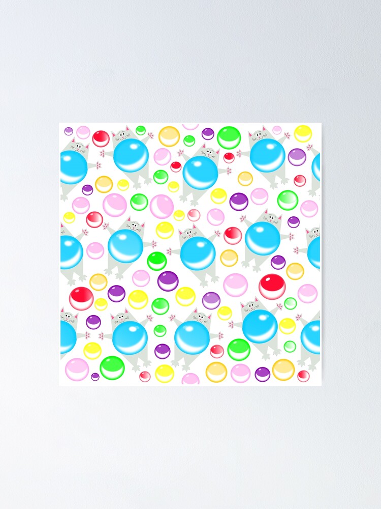 "Floating bubble cats with rainbow bubbles" Poster by Fluffpotsdesign