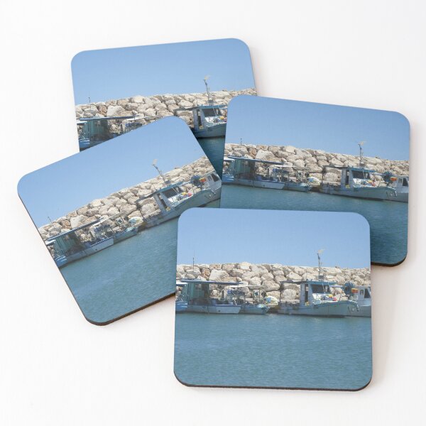 Item preview, Mediterranean Fishing Boats in Blue Sea Design designed and sold by idovedesign.