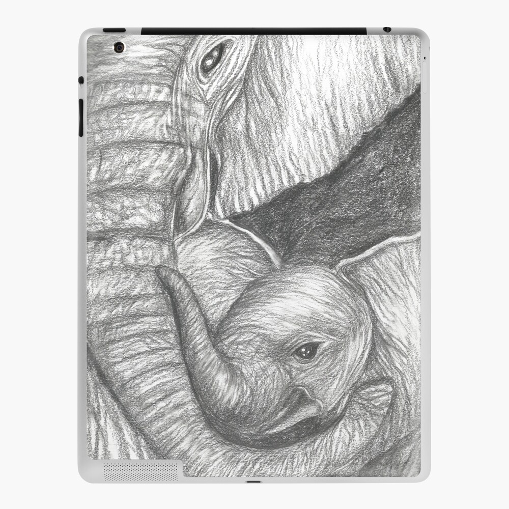 Elephant mothers love mother's day special animal love monochrome black and  white pencil sketch drawing 