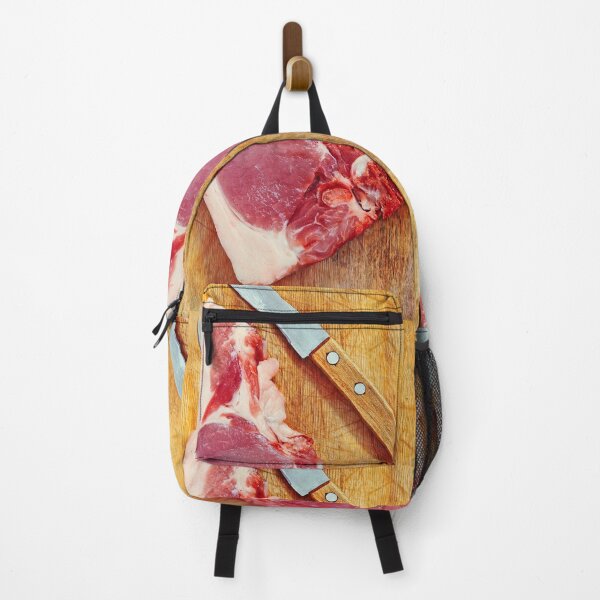 Item preview, Raw pork meat and knife on wooden cutting board. designed and sold by IaroslavB.