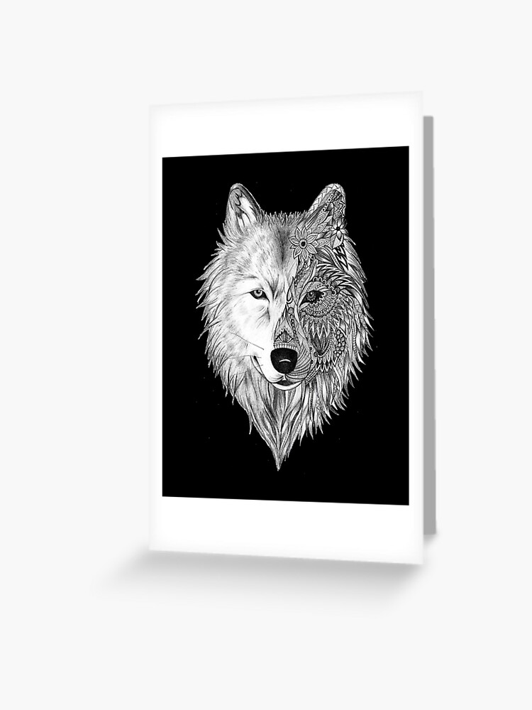 Tarjetas de felicitación «Cara de Lobo, Mitad Geométrica, LUZ DE LUNA DE  LOBO» de Youness77 | Redbubble