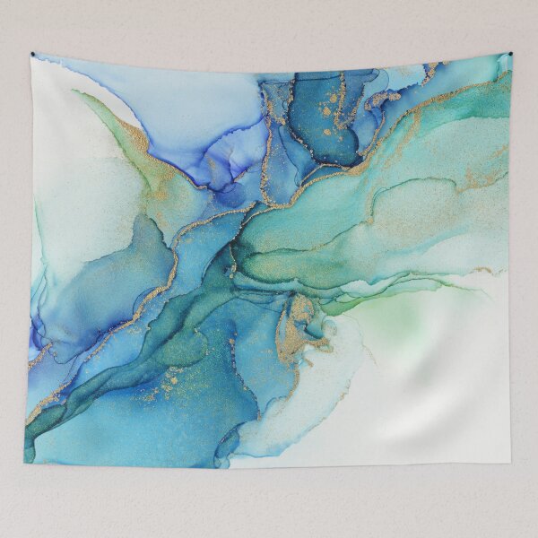 Item preview, Wavy Blues - Tinta abstracta de oro turquesa cian designed and sold by Olga Shvartsur.