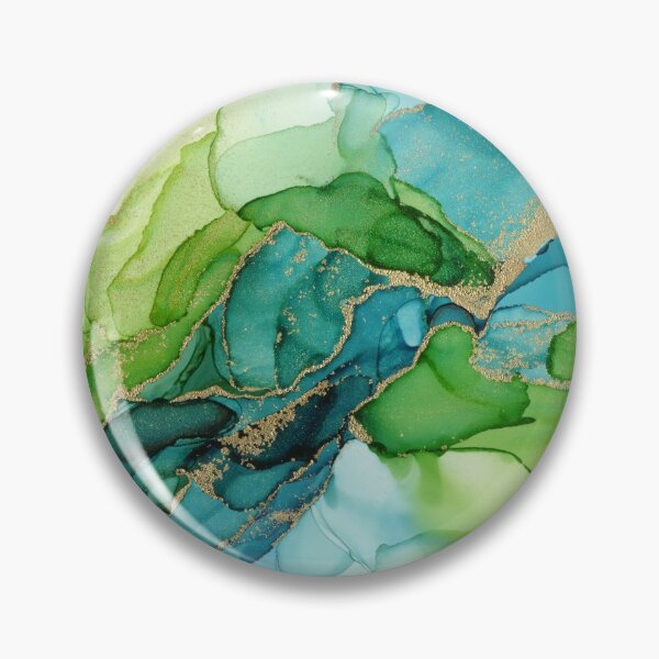 Item preview, Abstract Blue Green Gold Ink Painting designed and sold by Olga Shvartsur.