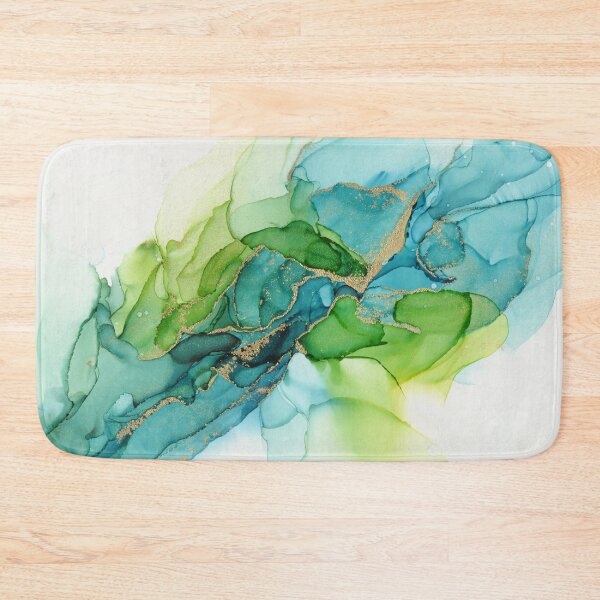 Item preview, Abstract Blue Green Gold Ink Painting designed and sold by Olga Shvartsur.