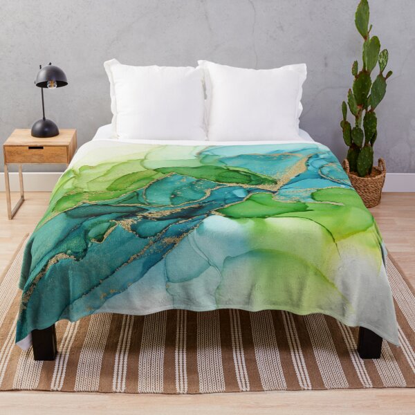 Item preview, Abstract Blue Green Gold Ink Painting designed and sold by Olga Shvartsur.