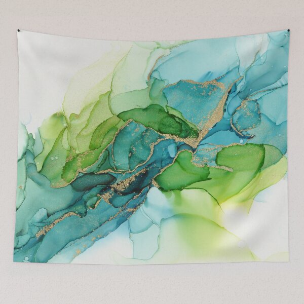 Item preview, Abstract Blue Green Gold Ink Painting designed and sold by Olga Shvartsur.