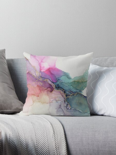 Item preview, Abstract Coral Turquoise Gold Ink Painting on Canvas designed and sold by Olga Shvartsur.