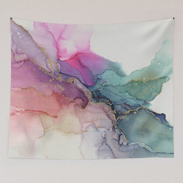 Item preview, Abstract Coral Turquoise Gold Ink Painting on Canvas designed and sold by Olga Shvartsur.
