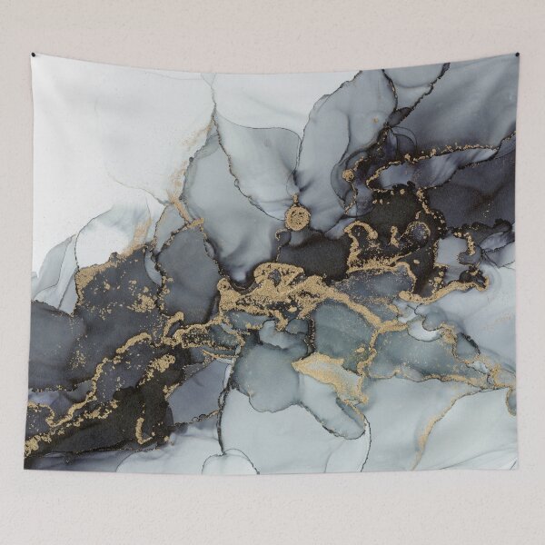 Item preview, Stormy Black Gold Marble Ink Abstract painting designed and sold by Olga Shvartsur.