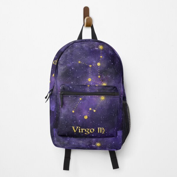 Item preview, Virgo Zodiac constellation, birthday August to September astronomy, astrology, horoscope, watercolour space painting with gold effect stars, font and symbol. designed and sold by Latch Farm Studios.