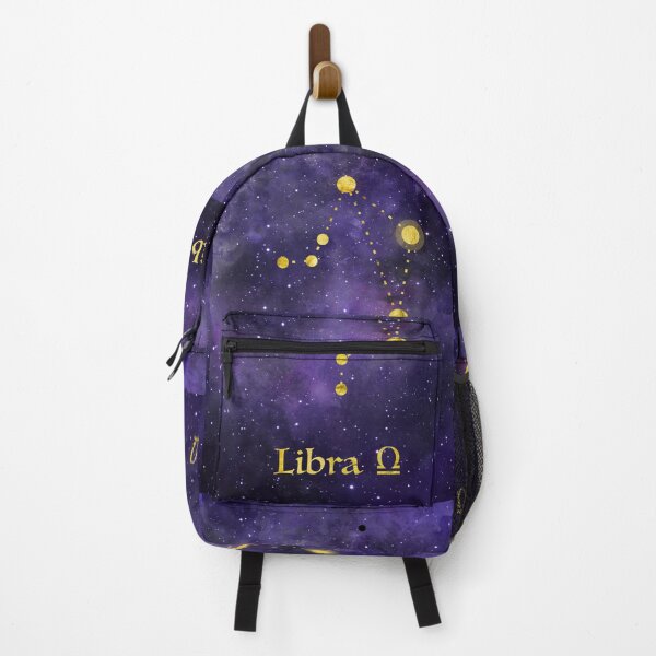 Item preview, Libra Zodiac constellation, birthday September to October, astronomy, astrology, horoscope, watercolour space painting with gold effect stars, font and symbol. designed and sold by Latch Farm Studios.
