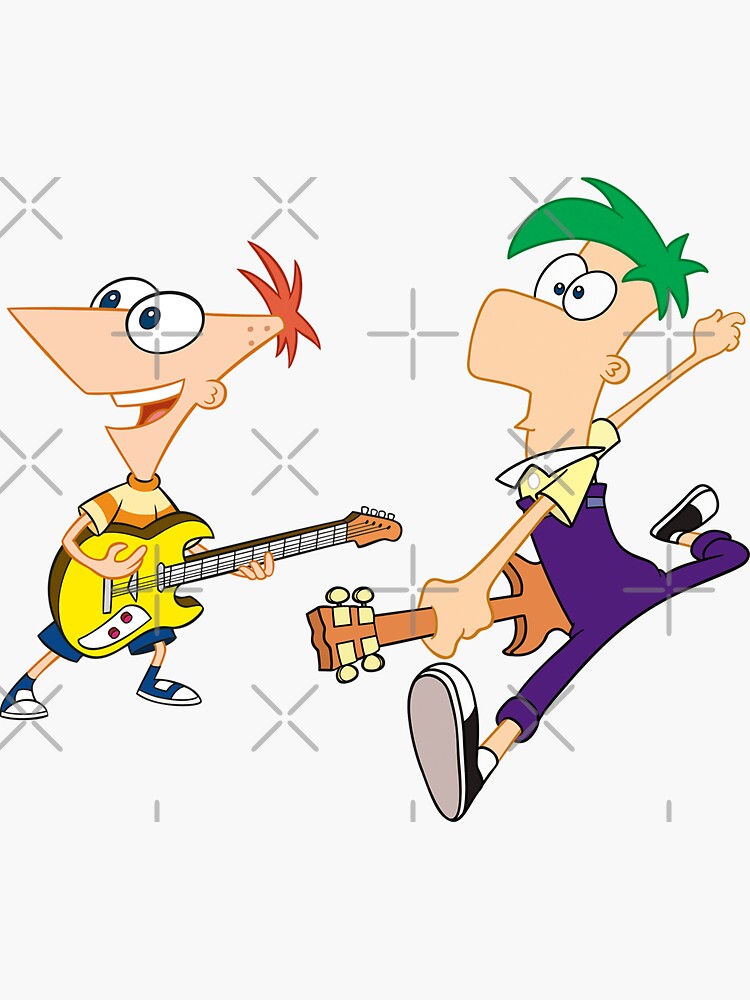 "phineas and ferb COOL playing guitar!" Sticker by amitdavidov Redbubble