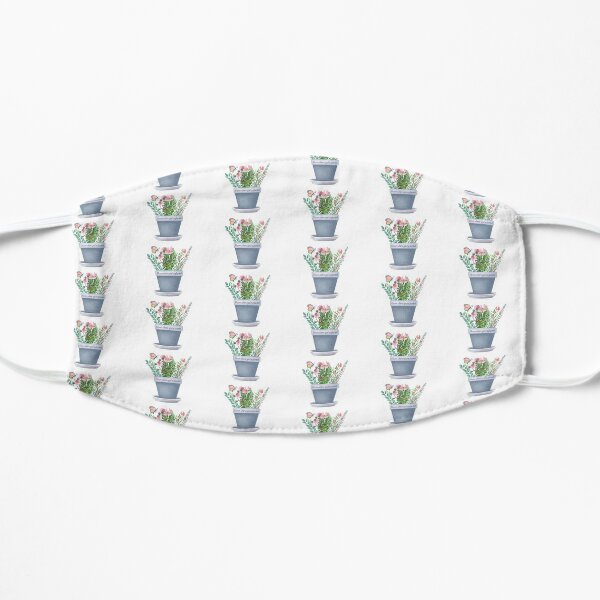 Flowers in pot, flower art Flat Mask