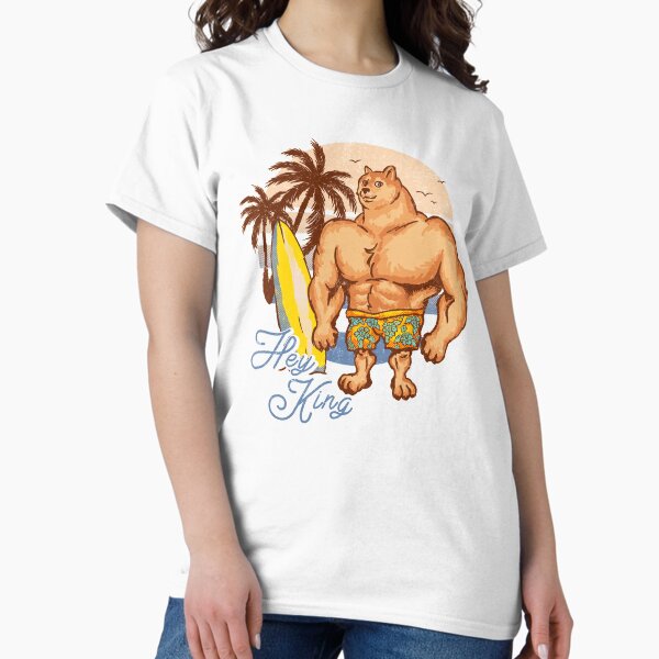 Vista previa del artículo con la obra «Swole Doge relajándose en la playa | Azul | Hey King | Perro Big Muscle Buff | Chad Shiba Inu Doggo Dank Memes | Bonk Dorime | Mucho Wow | Funda de almohada de arte original | Surf Sun Ocean Palmeras | Bondi», diseñado y vendido por Any Color Designs.