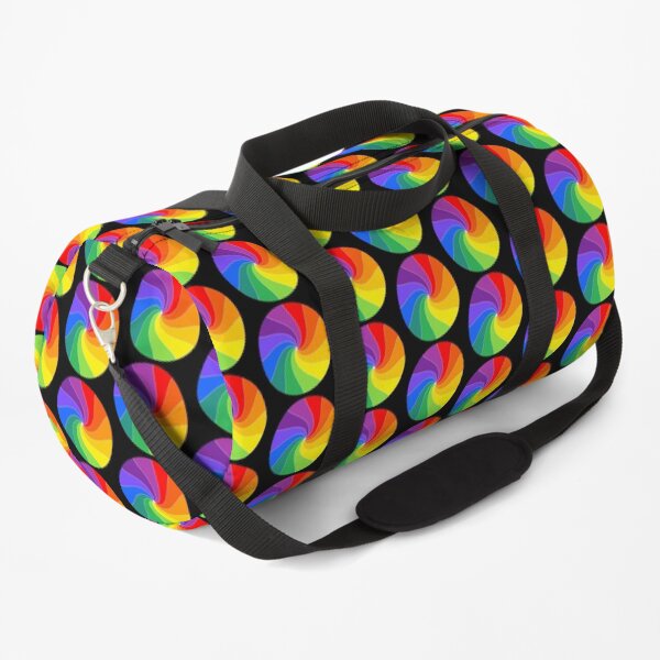 Twelve Color Wheel, a Happy Twirled Rainbow Duffle Bag