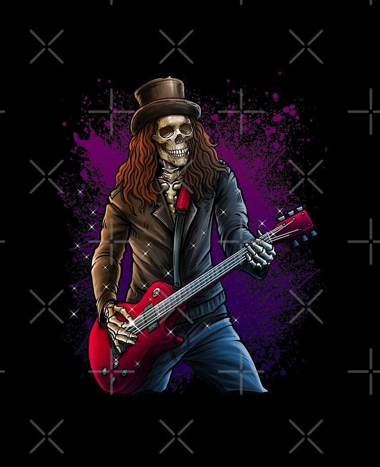 Funny Rock Music Lover Guitar Player Skull Cool Skeleton Rockstar Rocker 