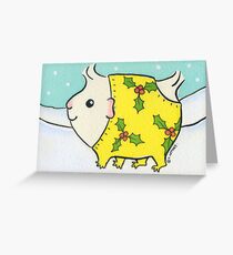 Fluffy White Guinea-pig in a Christmas Onesie - Watercolor Greeting Card
