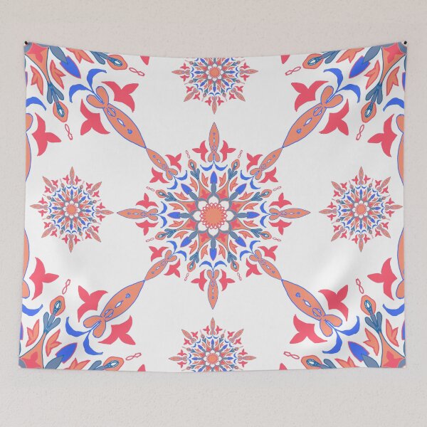 Item preview, Moroccan Tile Pattern- Coral, Blue Palette designed and sold by Urvashi Patel.