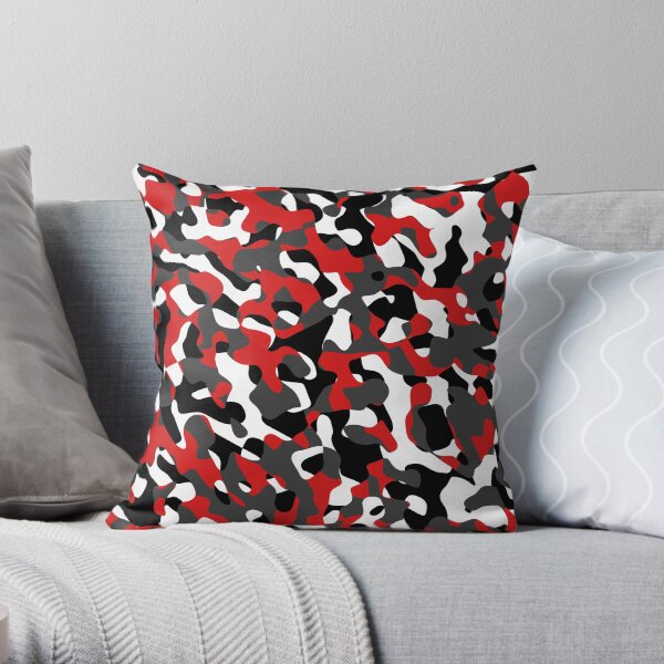 Black Red White Grey Camouflage Camo Pattern Throw Pillow