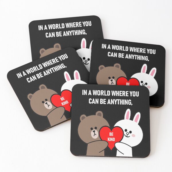 Brown bear cony bunny rabbit be kind Coasters (Set of 4)