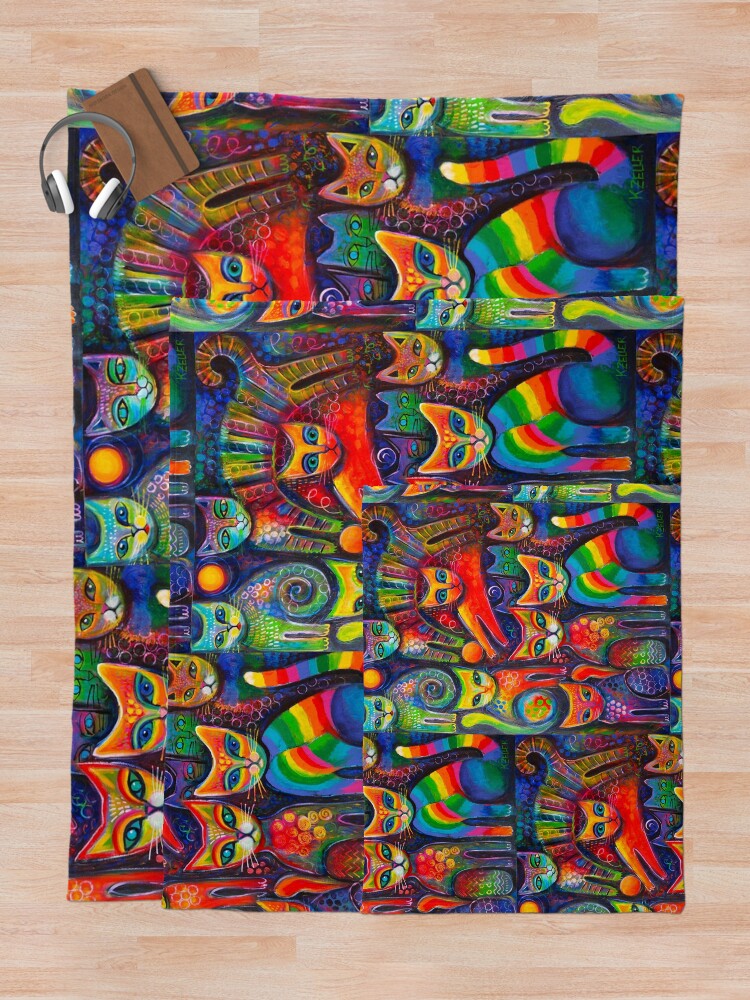 Alternate view of Rainbow cats acrylics Throw Blanket