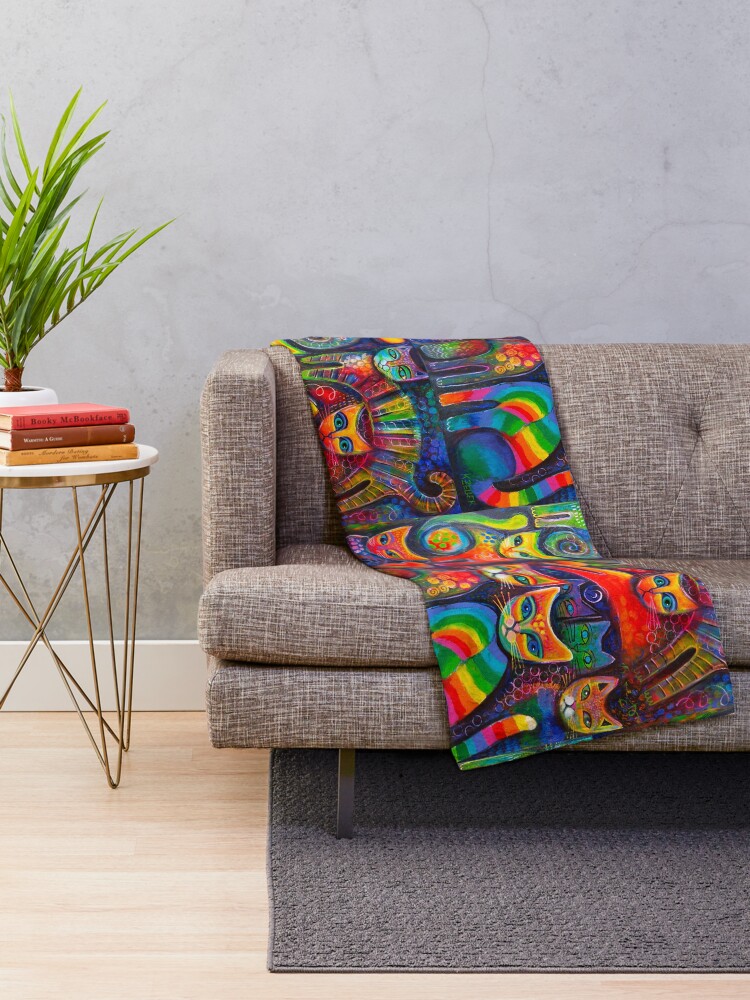 Alternate view of Rainbow cats acrylics Throw Blanket