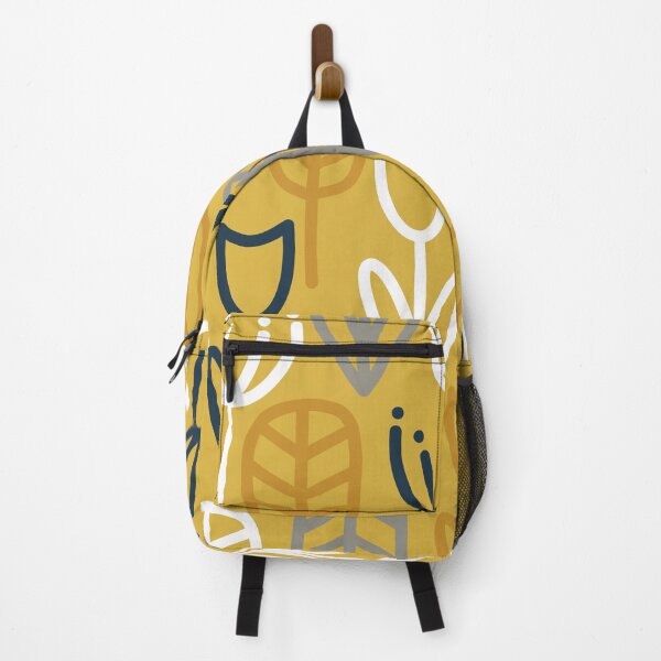 Item preview, Cheerful Garden Minimalist Botanical Pattern in Dark Mustard, Grey, and Navy Blue on Light Mustard designed and sold by kierkegaard.